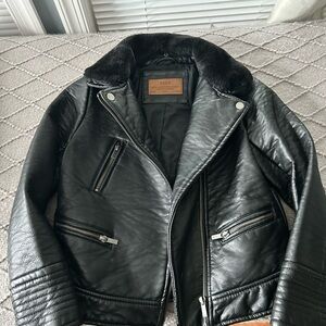Zara Black Leather Jacket with Quilted Design